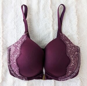 Victoria's Secret Very Sexy Plunge Push Up Bra Women 32DD Front Closure Red Lace